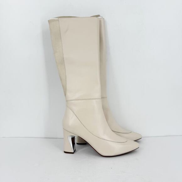 Linea Paolo Womens Jaime Boots Size 8.5M Cream Knee High Heels Leather NWOB - Picture 2 of 11